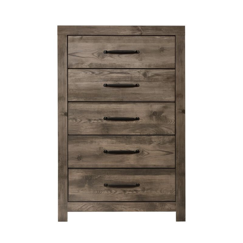 Benjara Ent 49 Inch Tall Dresser Chest, 5 Drawers with Black Handles, Greige Brown, Gray Beige