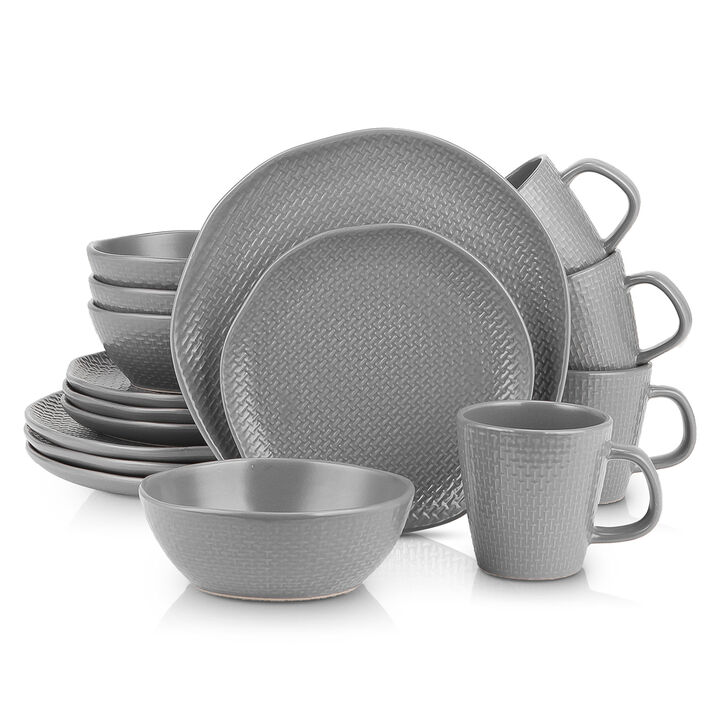Stone Lain Abigail Stoneware 16 Piece Dinnerware Set, Gray