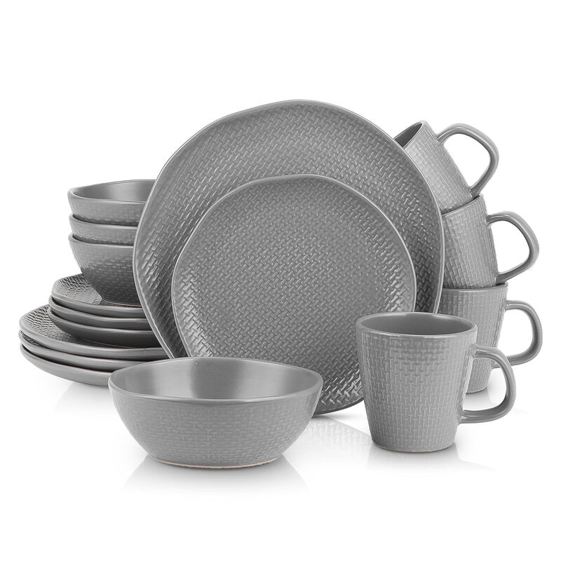 Stone Lain Abigail Stoneware 16 Piece Dinnerware Set, Gray