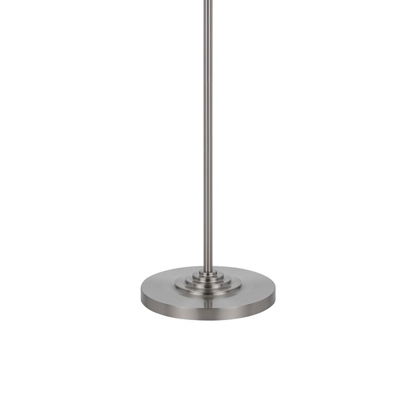 Tomi 63 Inch Floor Lamp, Double Swing Arm, Brushed Steel, White Shade - Benzara