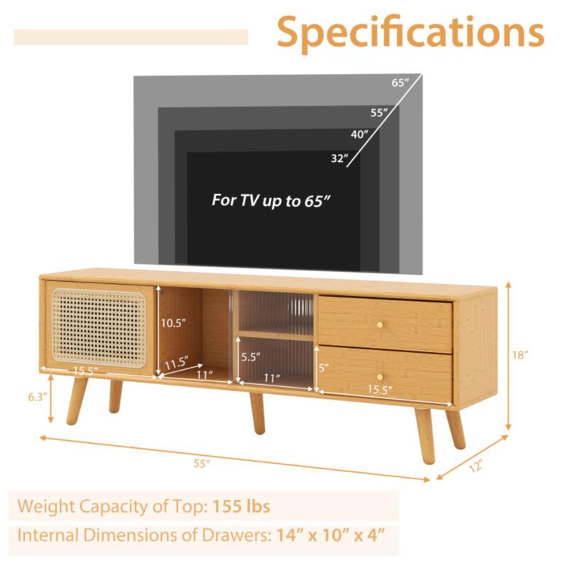 Hivvago Bamboo TV Stand for TV up to 65 Inch-Natural