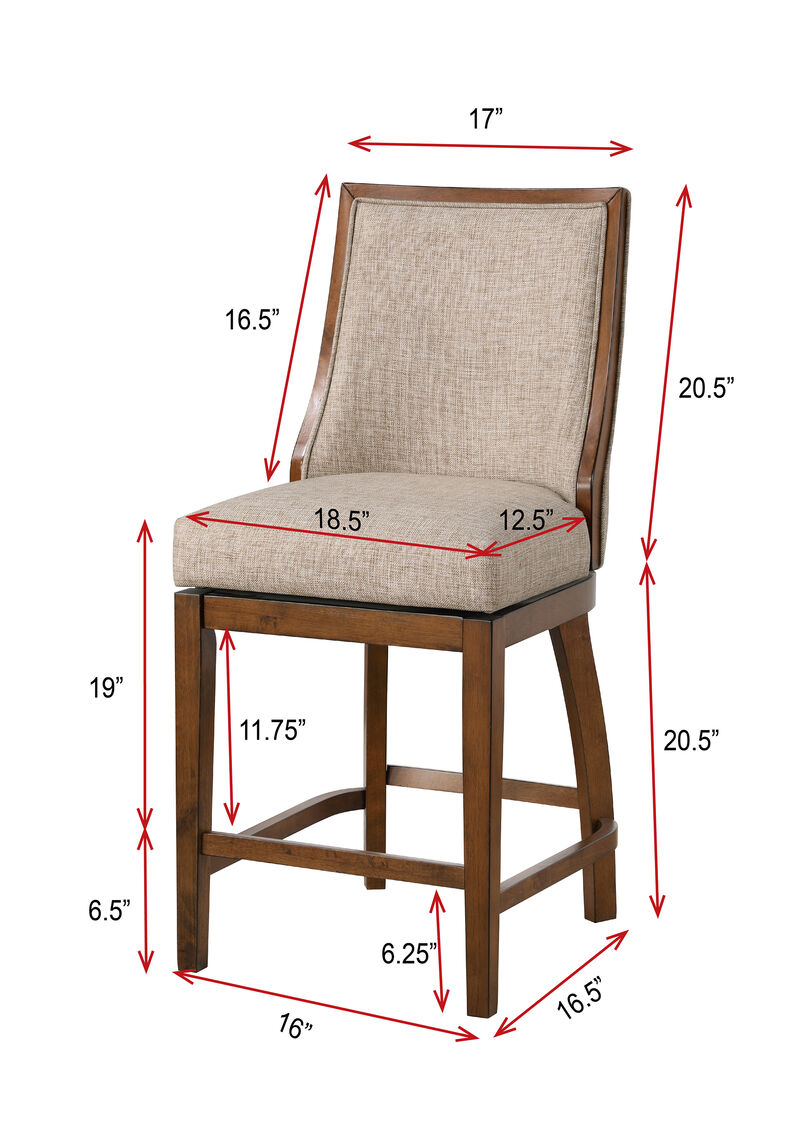 Katherine 40.74 in. Walnut High Back Wood Swivel Bar Stool with Fabric Seat