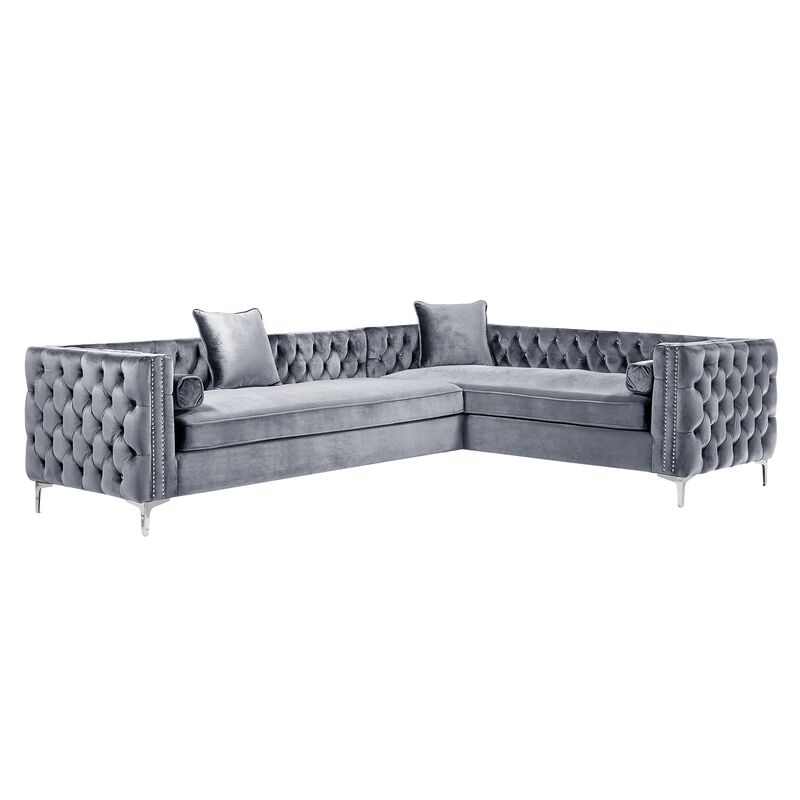 Inspired Home Clarinda Velvet Left Facing Corner Sectional Sofa