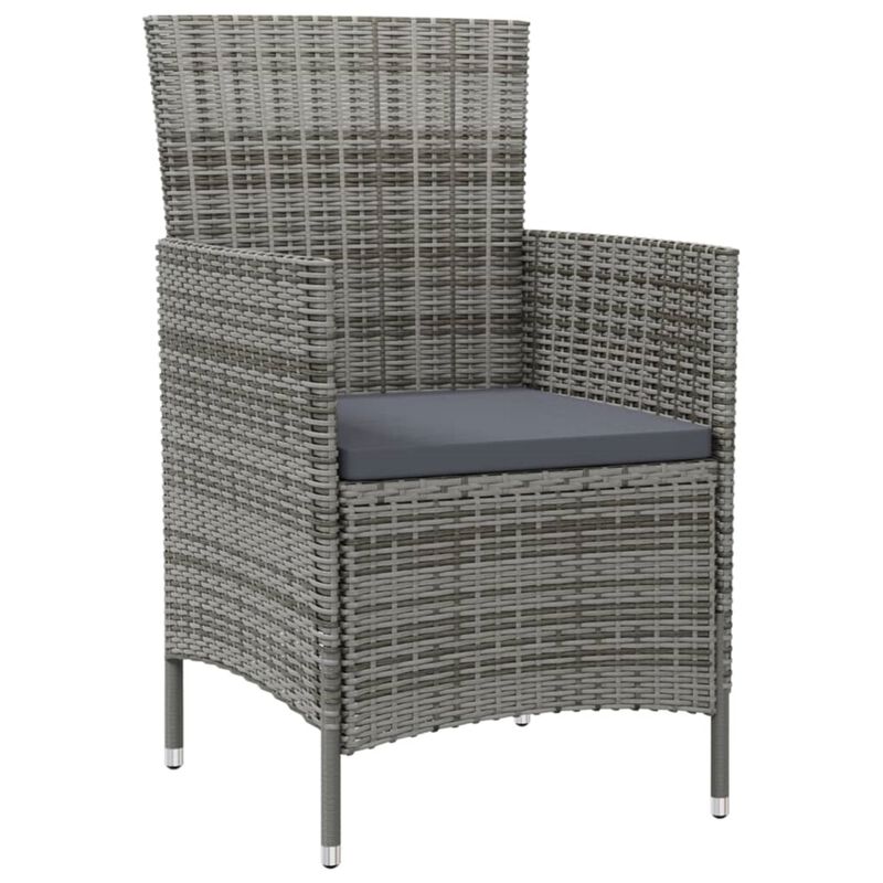 vidaXL Patio Chairs with Cushions 2 pcs Poly Rattan Gray