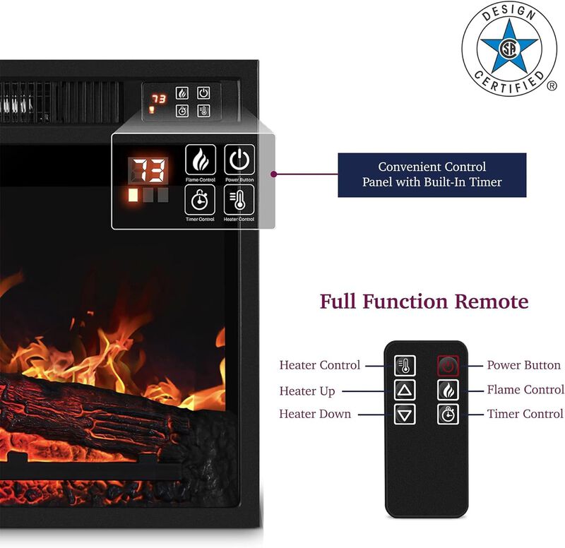 Electric Fireplace Insert with 3D Infrared Heating and Realistic Flames