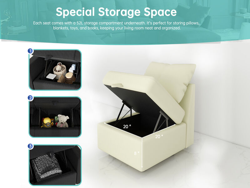 Livelylodge Modular 3-Seat Sofa with Wooden Frame and Pull-Out Bed,  Convertible Sectional Sofa for Living Room, Available in Black, White, and Gray 85" L x 30.5" W x 34" H.