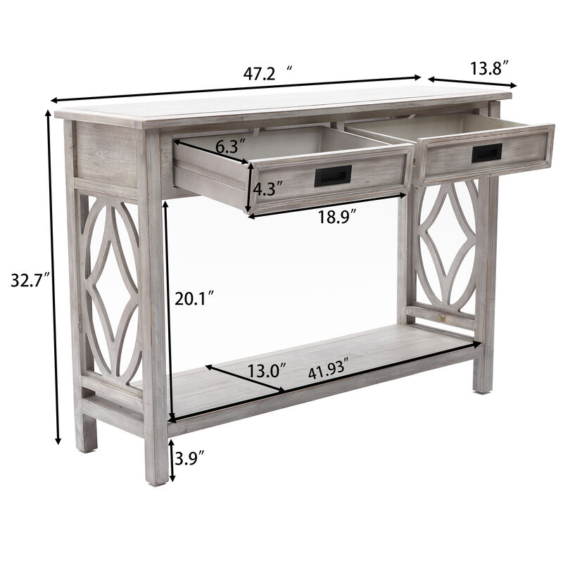 LuxenHome Gray Wood 2-Drawer 1-Shelf Console and Entry Table