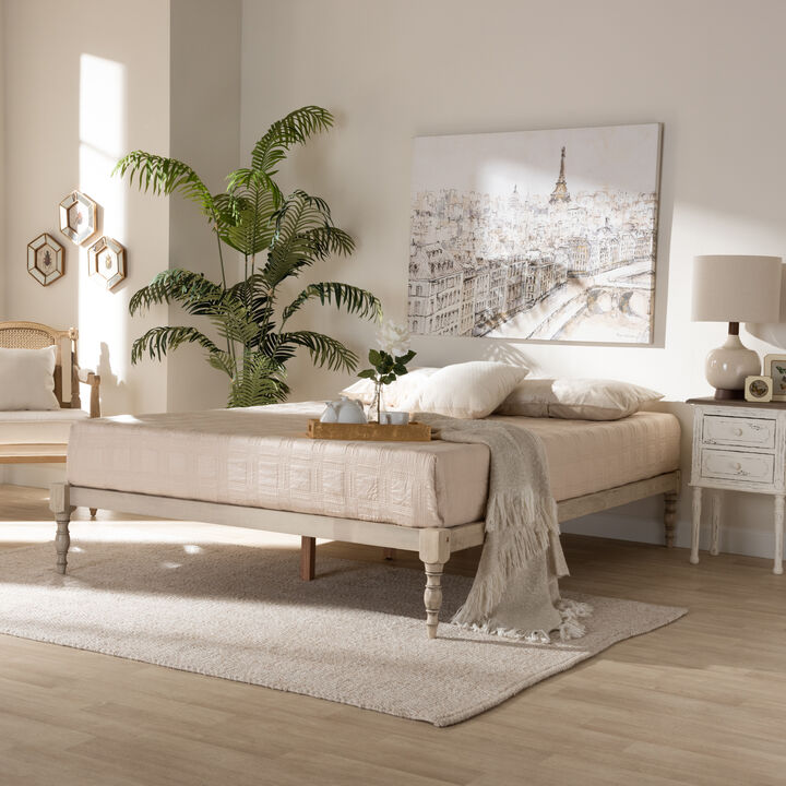 Baxton Studio Iseline Modern Antique White Finished Wood Queen Size Platform Bed Frame