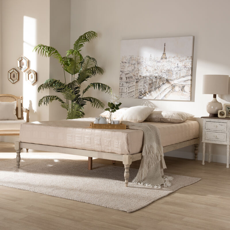 Baxton Studio Iseline Modern Antique White Finished Wood Queen Size Platform Bed Frame