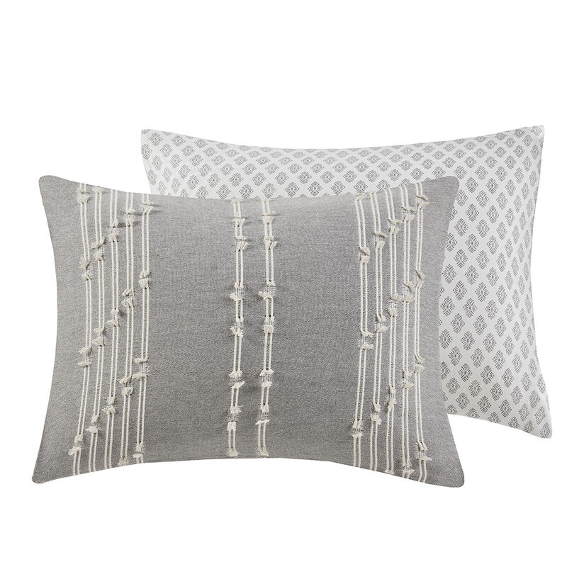 Gracie Mills Trujillo 3-Piece Embroidered Stripes Cotton Jacquard Comforter Set