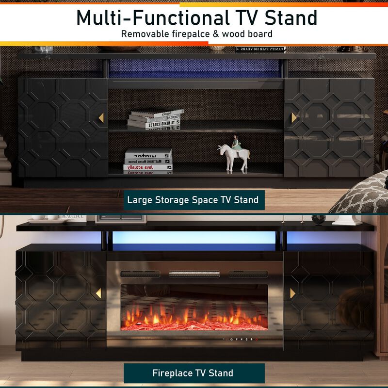 Black Multifunctional TV Stand Fits TVs up to 70 to 80 in.