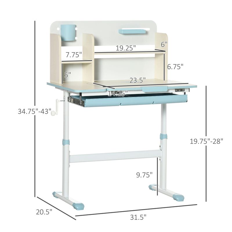 Blue Kids' Workstation: Adjustable Desk Set with Tilt Top & Drawer