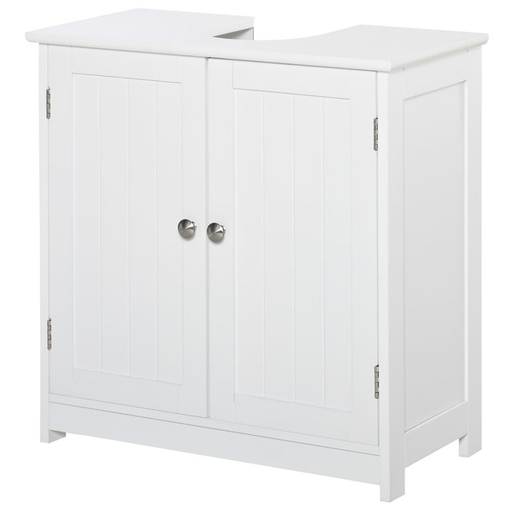 Short Pedestal Sink Washroom Storage Furniture w/Double Doors and Moveable Shelf