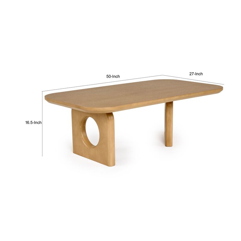 Noe Ohan 50 Inch Coffee Table, Rectangular, Light Brown Solid Rubberwood - Benzara