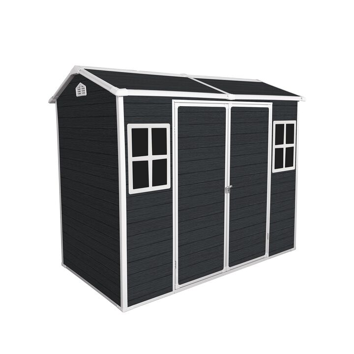 Mondawe 8x4ft Weather-Resistant Resin Galvanized Steel Frame Outdoor Versatile Storage Shed