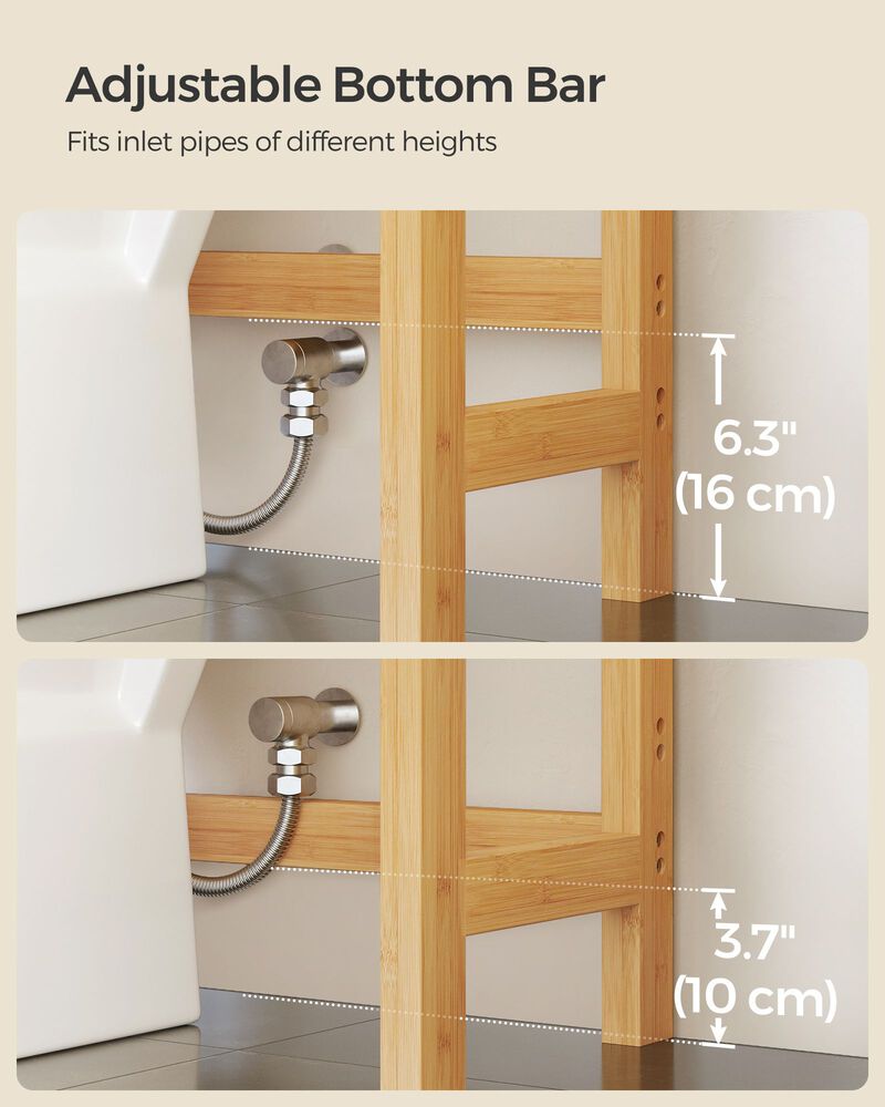 Over-The-Toilet Storage, 4-Tier Bamboo Bathroom Organizer with Adjustable Shelves