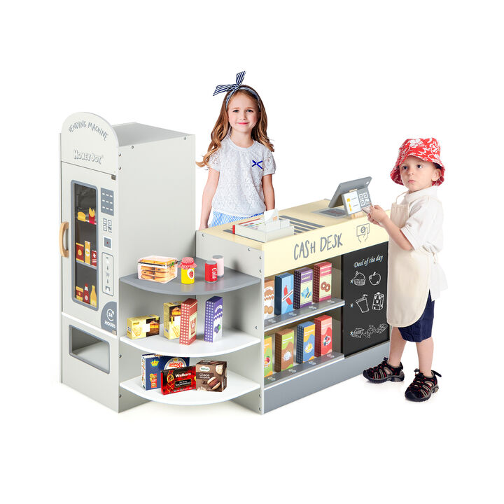 Kids Grocery Store Playset with Cash Register POS Machine-Grey
