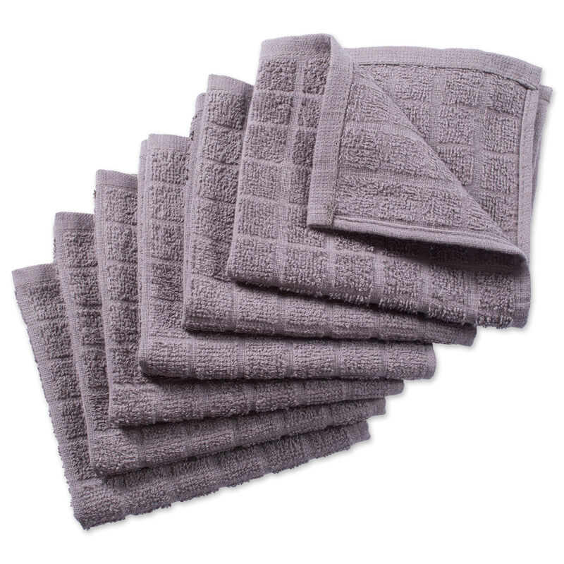 Set of 6 Gray Solid Window Pane Terry Dishcloths 12"