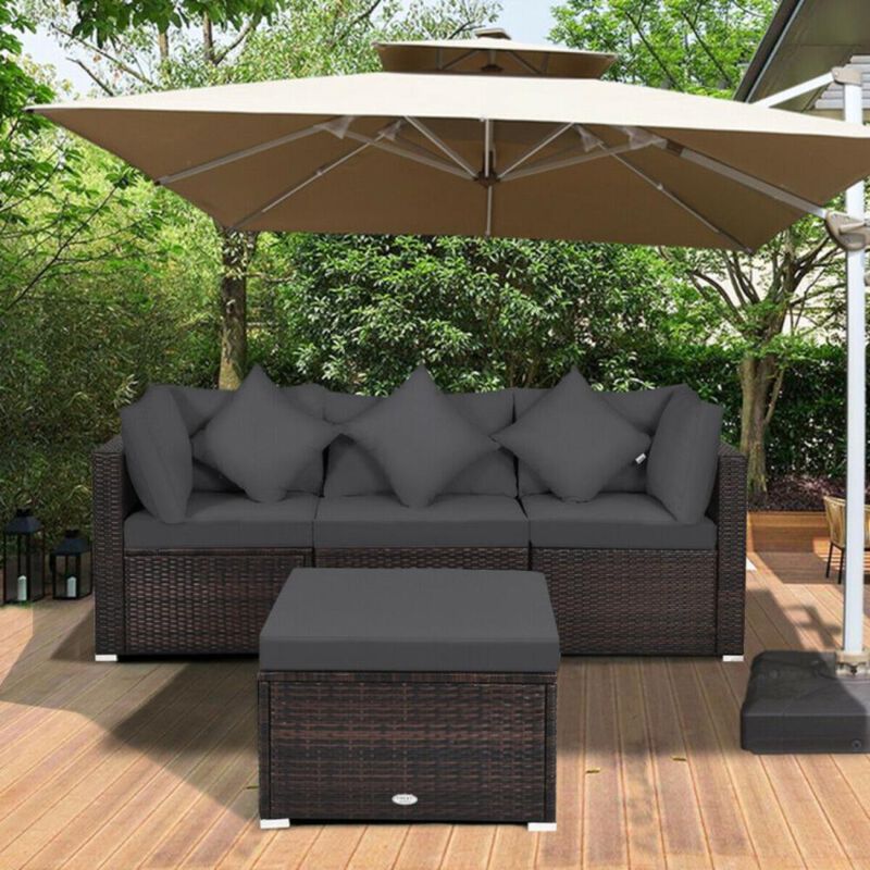 Hivvago 4 Pieces Patio Rattan Furniture Set with Removable Cushions and Pillows