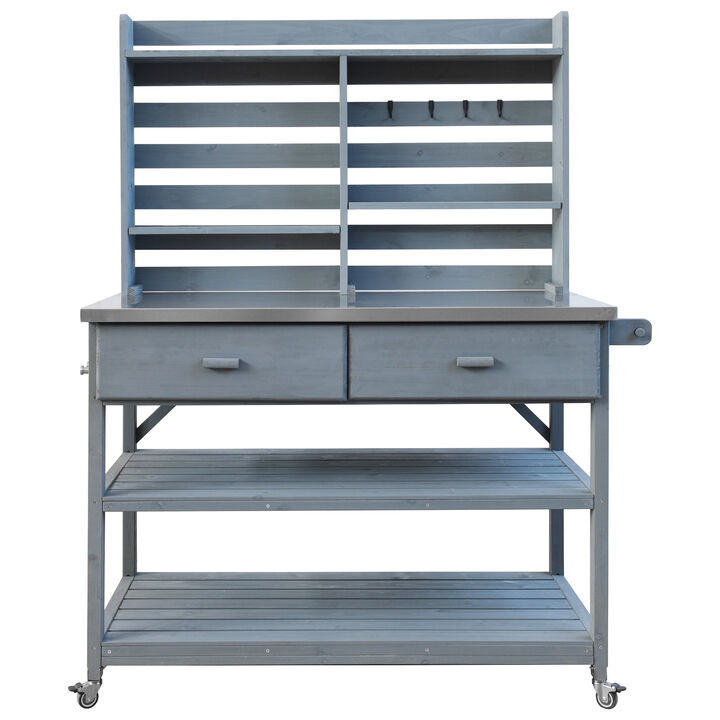 Merax Outdoor Garden Potting Bench Table with Lockable Wheels Merax Outdoor Garden Potting Bench Table with Lockable Wheels