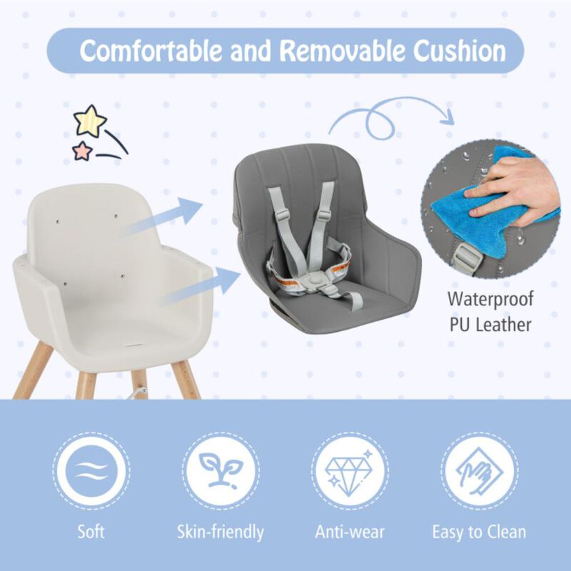 Hivvago 3-in-1 Convertible Wooden High Chair with Cushion