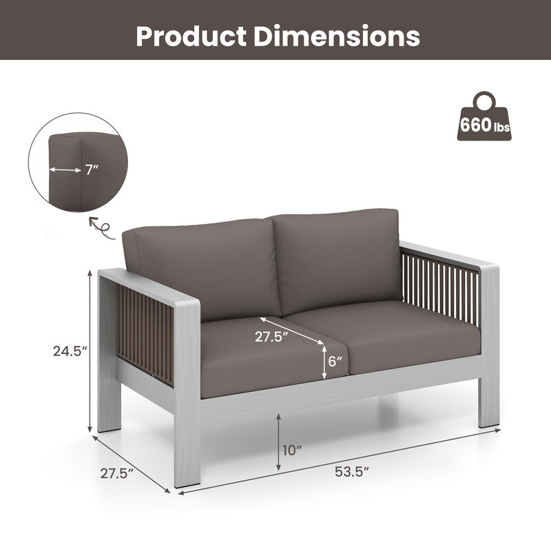 Patio Aluminum Loveseat Sofa Outdoor Furniture Set with Thick Back and Seat Cushions