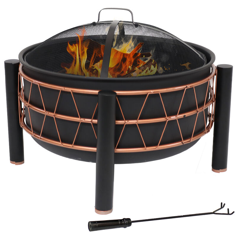 Sunnydaze 24.5-Inch Wood-Burning Fire Pit with Trapezoid Pattern - Black