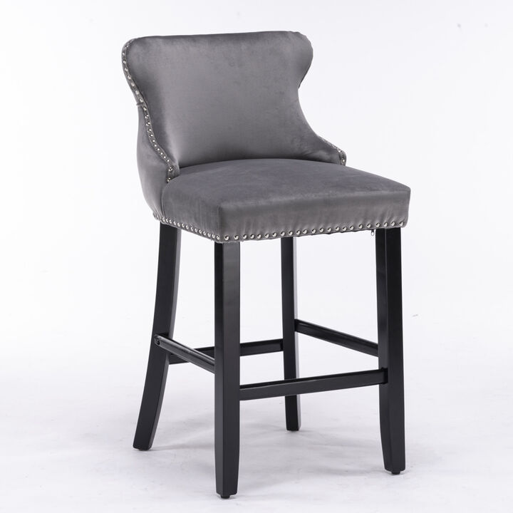 Gray Velvet Wingback Bar Stools, Set of 2