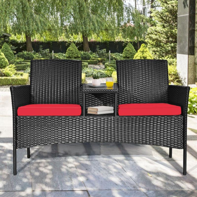 Hivvago Wicker Patio Conversation Furniture Set with Removable Cushions and Table