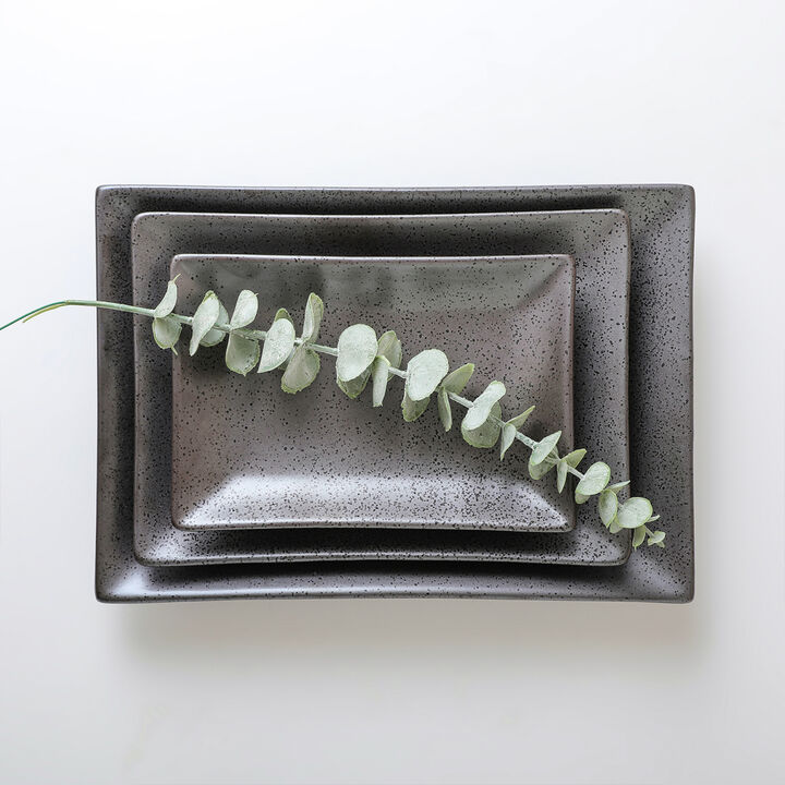 Stone Lain Valencia Porcelain Serving Plate Set 3 Piece, Metallic Grey