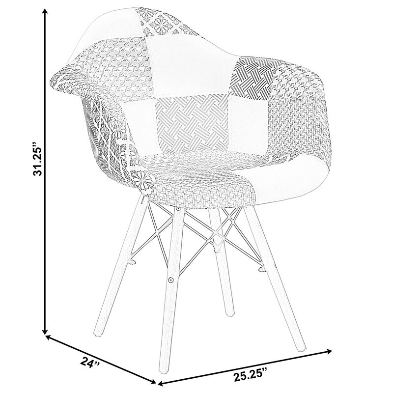 Mid-Century Modern Style Fabric Lined Armchair with Beech Wooden Legs, Black and White