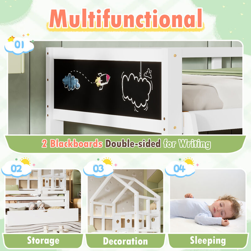 Merax Kids House Bed with Ladder and Storage Drawers