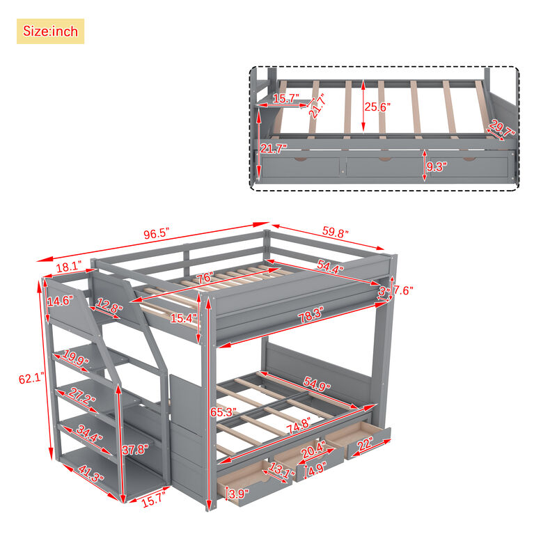 Merax Convertible Bunk Bed with Storage Staircase