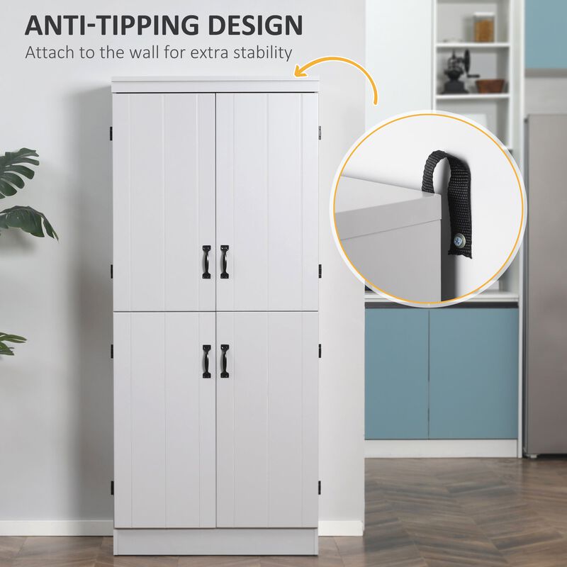 Gray Kitchen Organizer: 70" 4-Door Pantry with 6-Tier Shelving