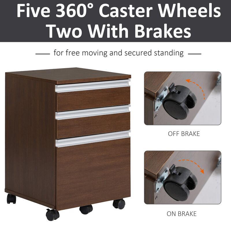 Brown Mobile Organizer: 3-Drawer Rolling File Cabinet for Office