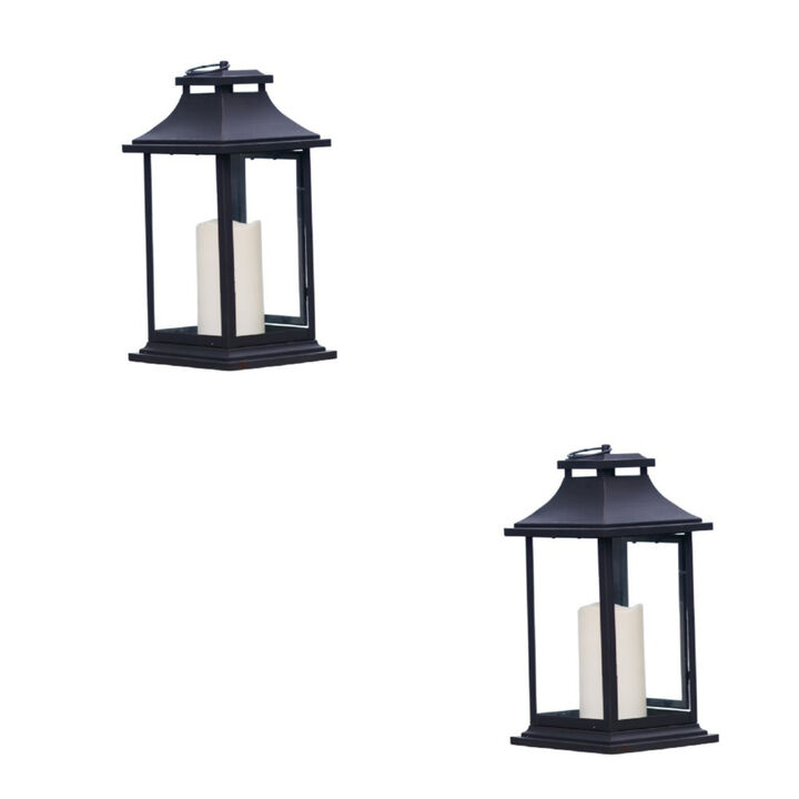 Set of 2 Lanterns with 3"x6" LED Candles for Home and Outdoor Decor