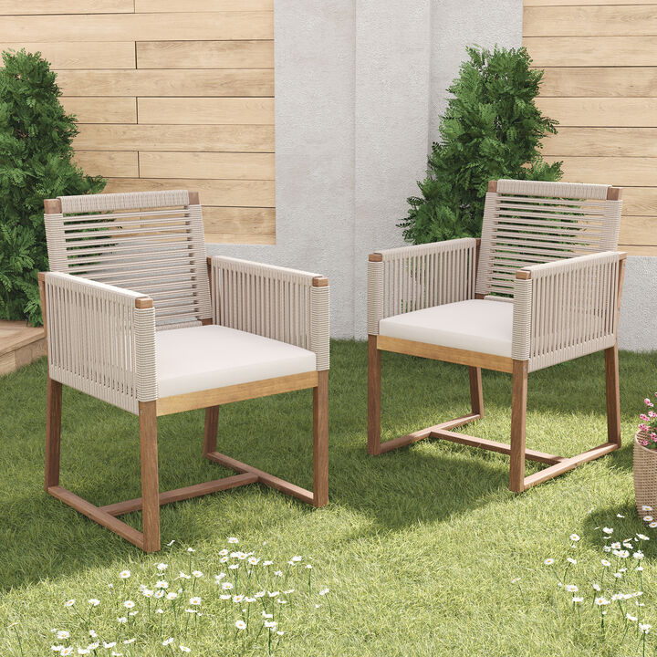 Merax Acacia Wood Patio Armchair Outdoor Dining Chairs Set of 2
