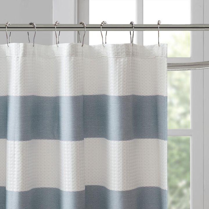 Belen Kox Blue Spa Waffle Shower Curtain, Belen Kox