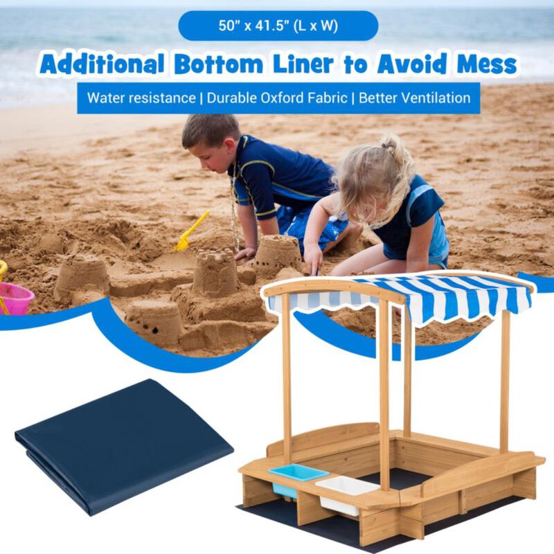 Hivvago Kids Wooden Sandbox with Striped Canopy