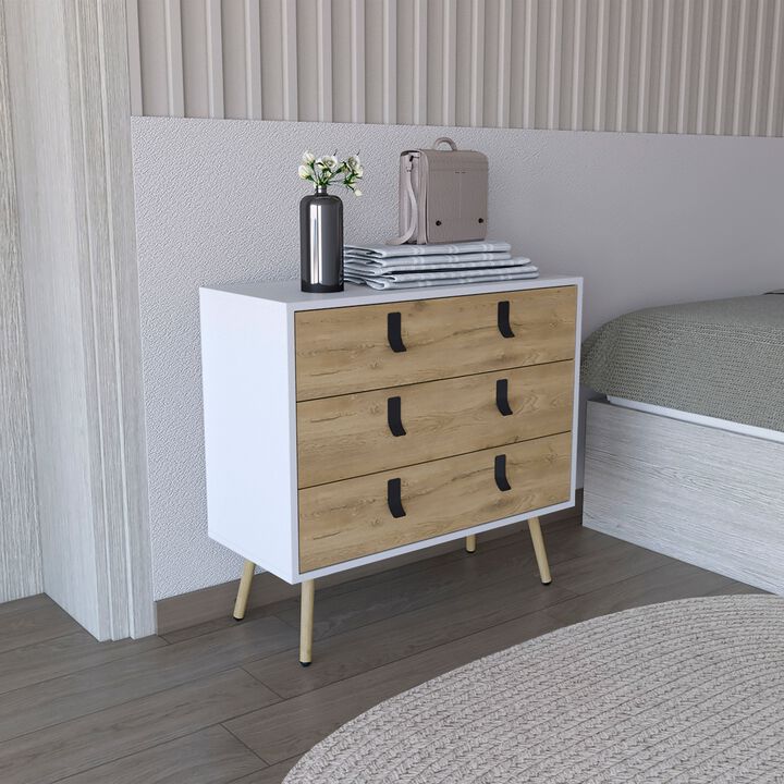 Huna Dresser, Modern 3-Drawer Unit with Handles-White / Macadamia