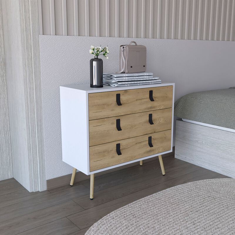 Huna Dresser, Modern 3-Drawer Unit with Handles-White / Macadamia