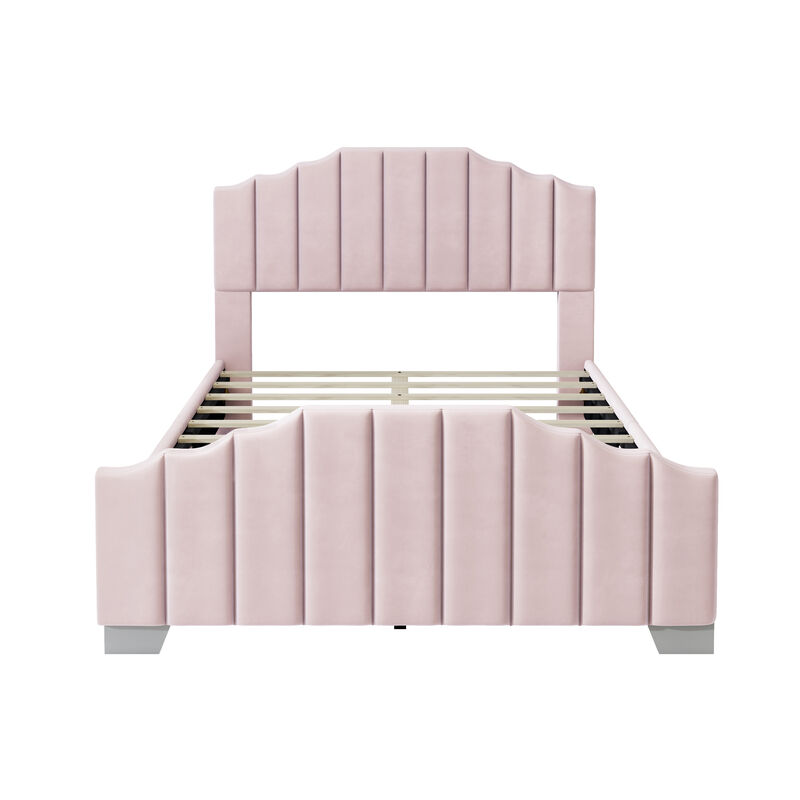 Merax Velvet Upholstered Platform Bed with Headboard