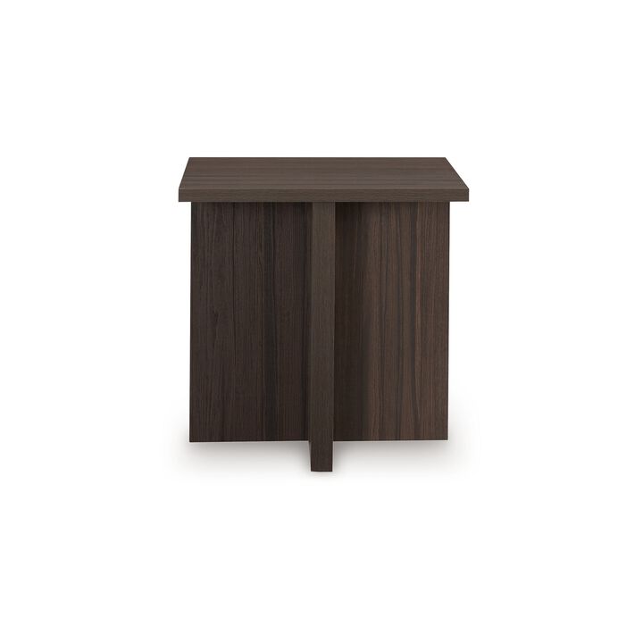 Zeny 2pc Coffee and Side Table Set, Geometric Cross Base, Dark Brown  - Benzara