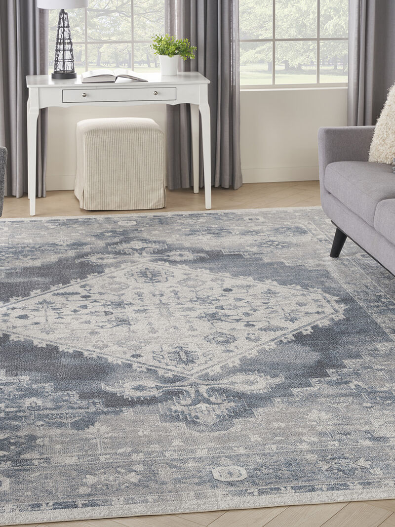 Astra Machine Washable ASW11 Blue/Ivory 9' x 12' Rug
