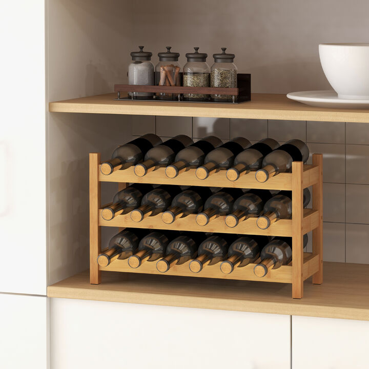 3-Tier Wicker Freestanding Countertop Wine Bottle Organizer-Natural