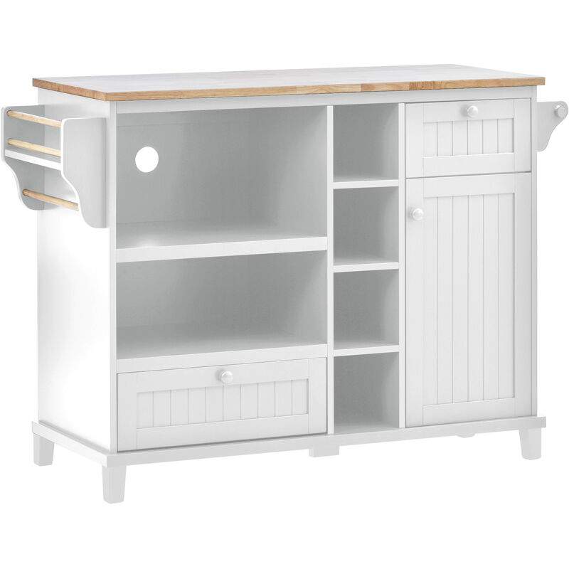 Streamdale Solid Wood Kitchen Island Cart with Storage & Locking Wheels - White