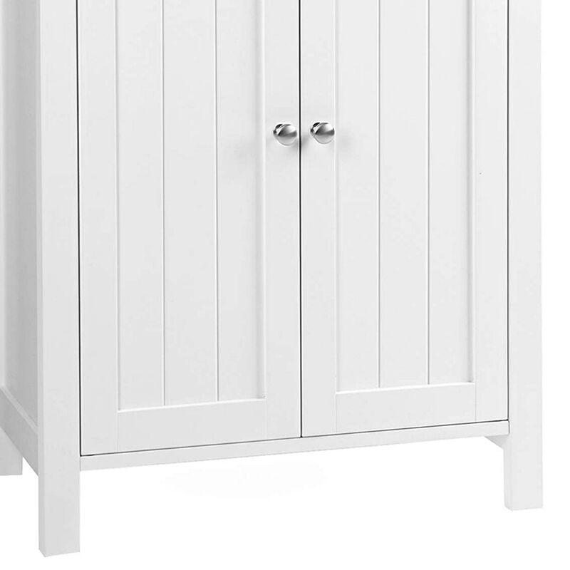 Deavan 31 Inch Wood Bathroom Storage Cabinet, 2 Doors, Plank Style, White - Benzara