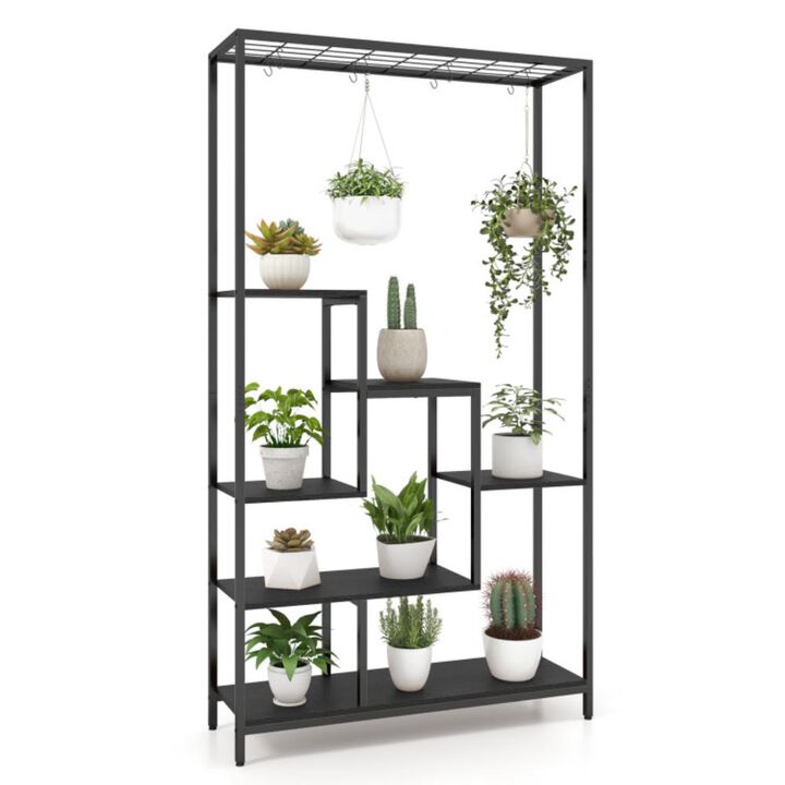 Hivvago 6-Tier Tall Plant Stand 71 Inch Metal Indoor Plant Shelf with 10 Hanging Hooks