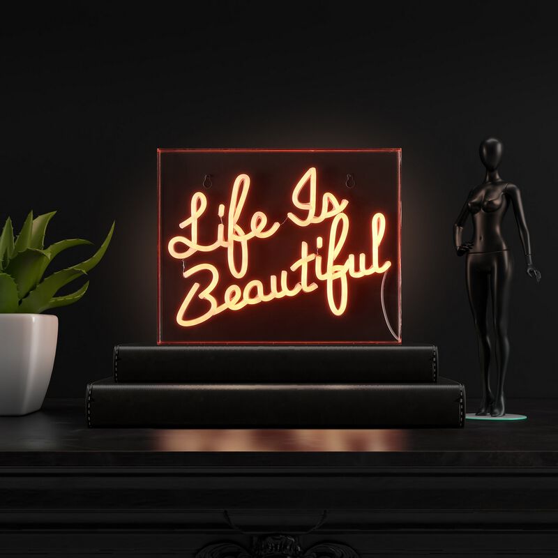 Life is Beautiful 13.7" X 10.9" Contemporary Glam Acrylic Box USB Operated LED Neon Light