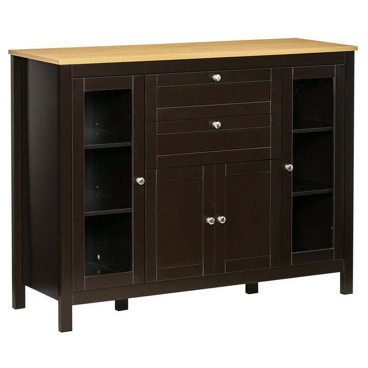 Oak/Dark Brown Sideboard: 47" Modern Buffet with Glass Doors